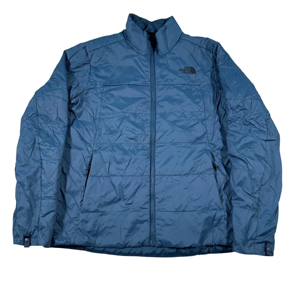 The North Face Puffer Jacket Mens Medium Blue Insulated Full Zip Quilted Coat